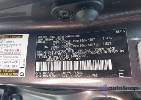 2018 Toyota 4Runner Sr5 Premium from USA, damaged, VIN JTEBU5JR3J5580254